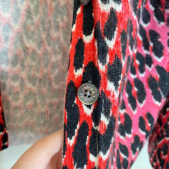 ZADIG & VOLTAIRE Mirka Cashmere Leopard Print Cardigan Size Medium Pink Animal - Picture 6 of 8